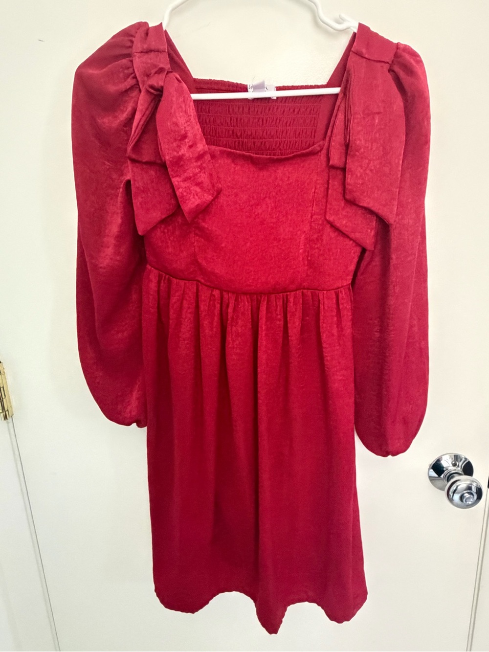 Speechless Red Velvet Puff Sleeve Dress with Shoulder Bows